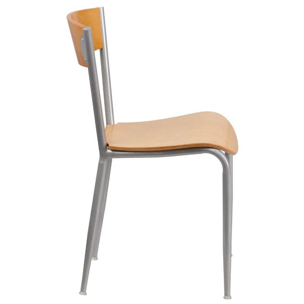 Metal Restaurant Dining Chair in Natural and Silver E64810