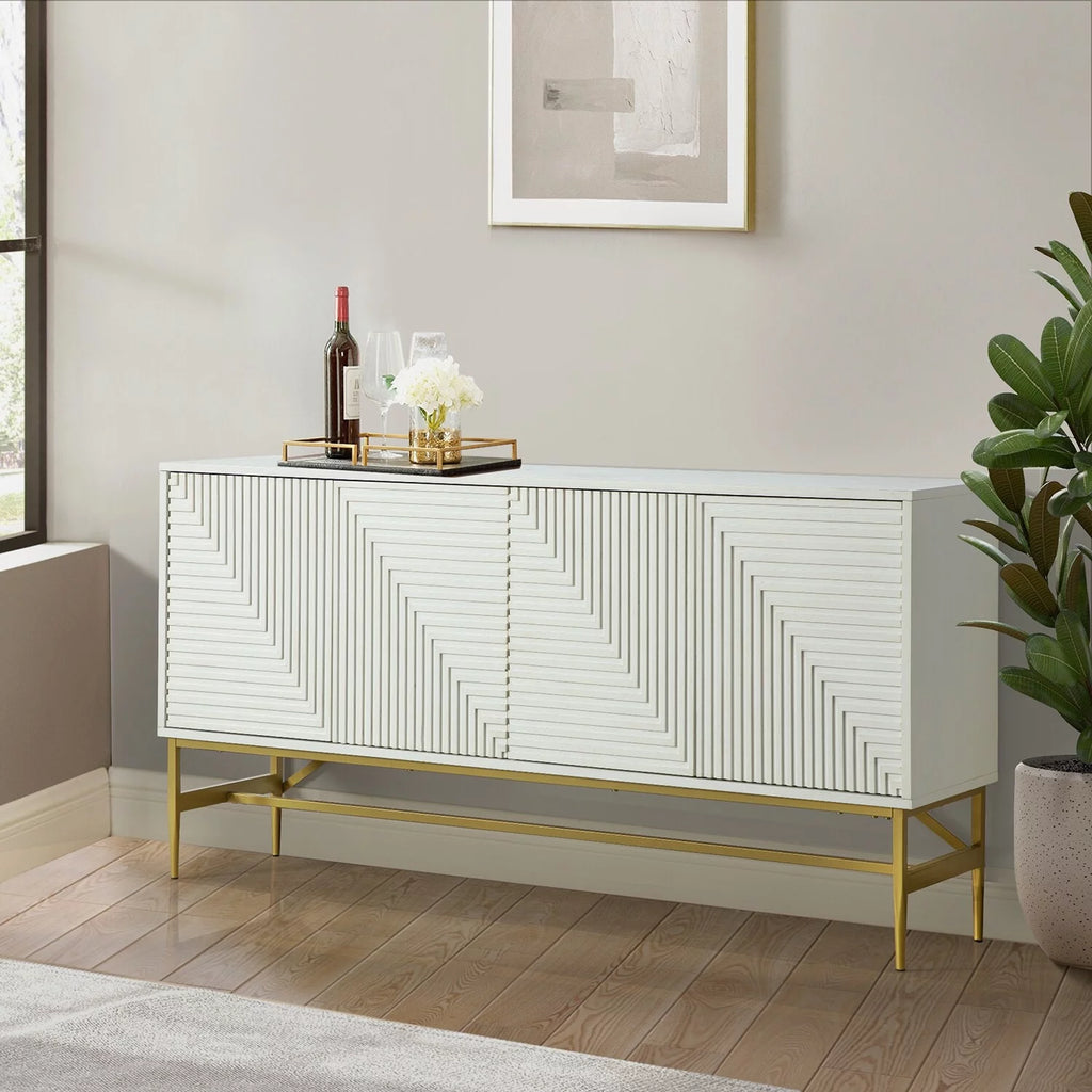 Walnut Kitchen Buffet Sideboard with Metal Legs V882
