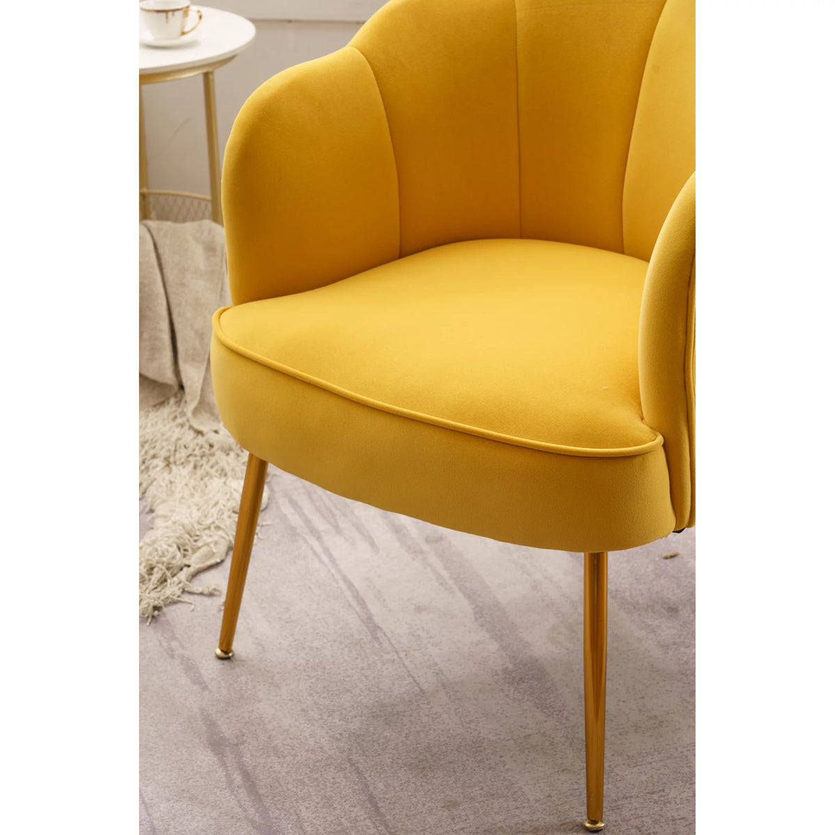 Yellow Velvet Shell Shape Armchair with Gold Legs U5600