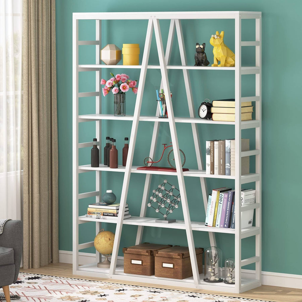 White 6 Tier Industrial Bookshelf V469163
