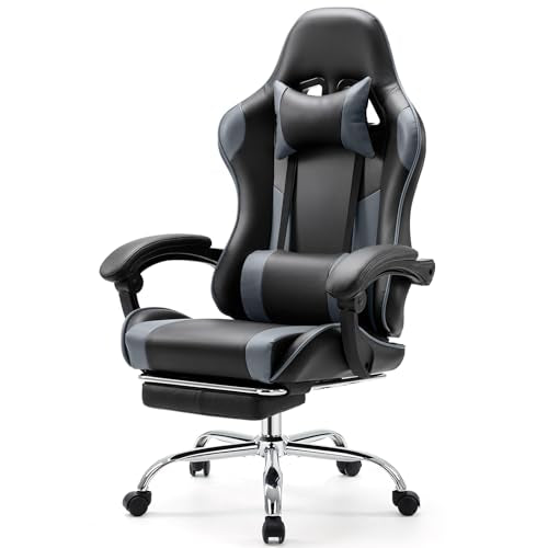 Grey Ergonomic Gaming Chair with Footrest G4487