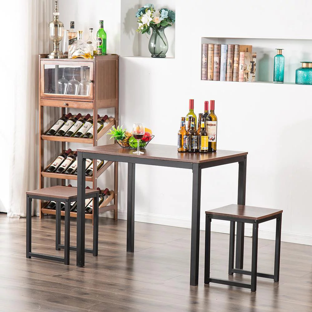 3 Piece Walnut Dining Table with Two Stools X225935