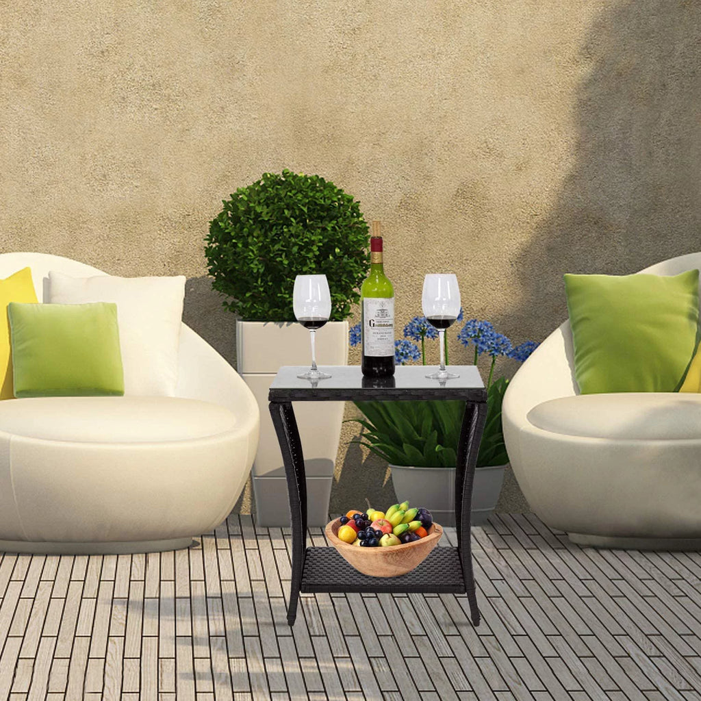 Black Wicker Square Side Table with Storage V1081