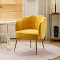 Yellow Velvet Shell Shape Armchair with Gold Legs U5600