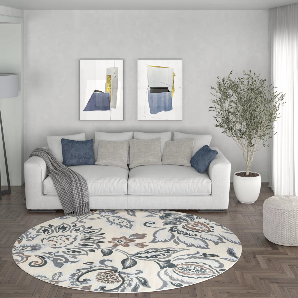 6ft Round Cream Area Rug M252