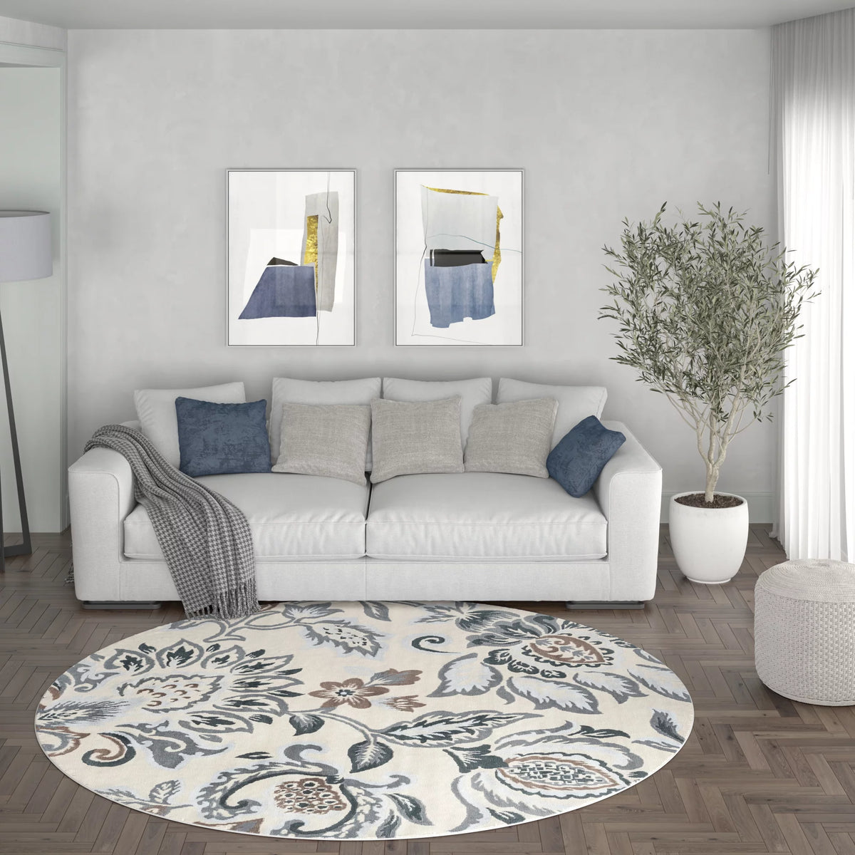 6ft Round Cream Area Rug M252