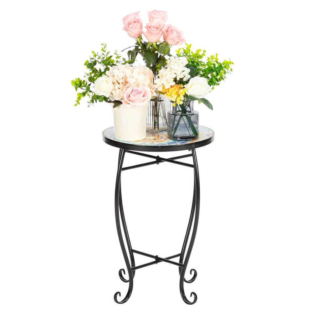 Outdoor Ceramic Tile Iron Frame Side Table X378459