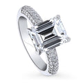 Rhodium Plated Emerald Cut Cubic Zirconia Cocktail Ring E560