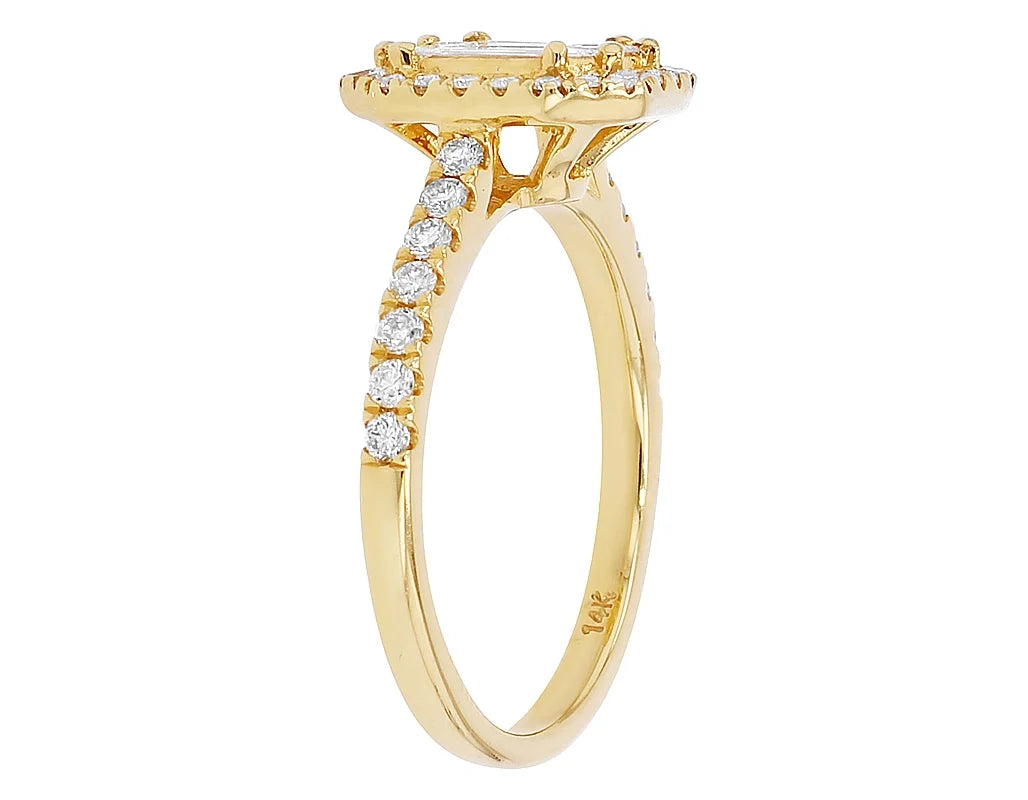 Emerald Diamond 0.75CT Engagement Ring 14K Yellow Gold N116