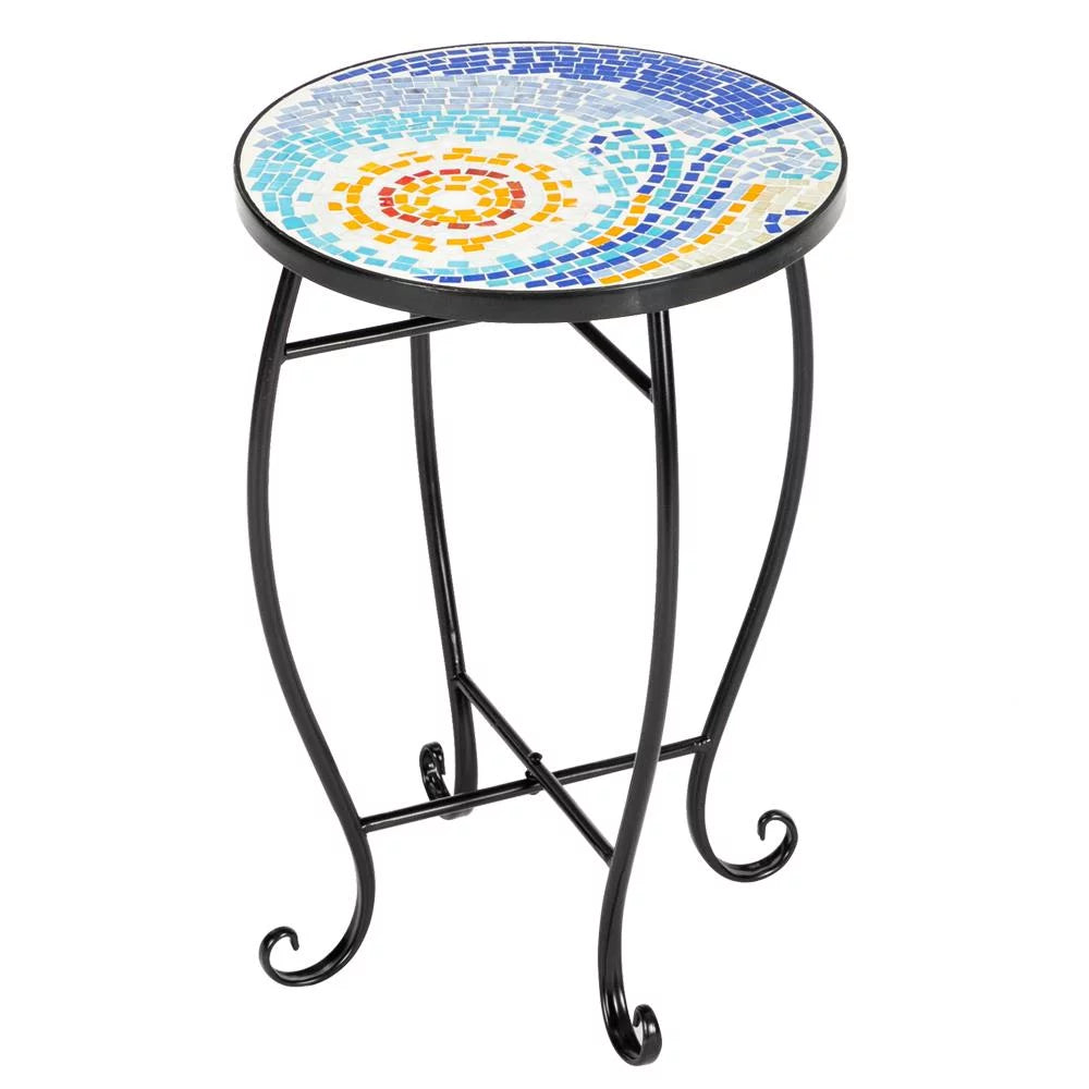 Outdoor Ceramic Tile Iron Frame Side Table X378459