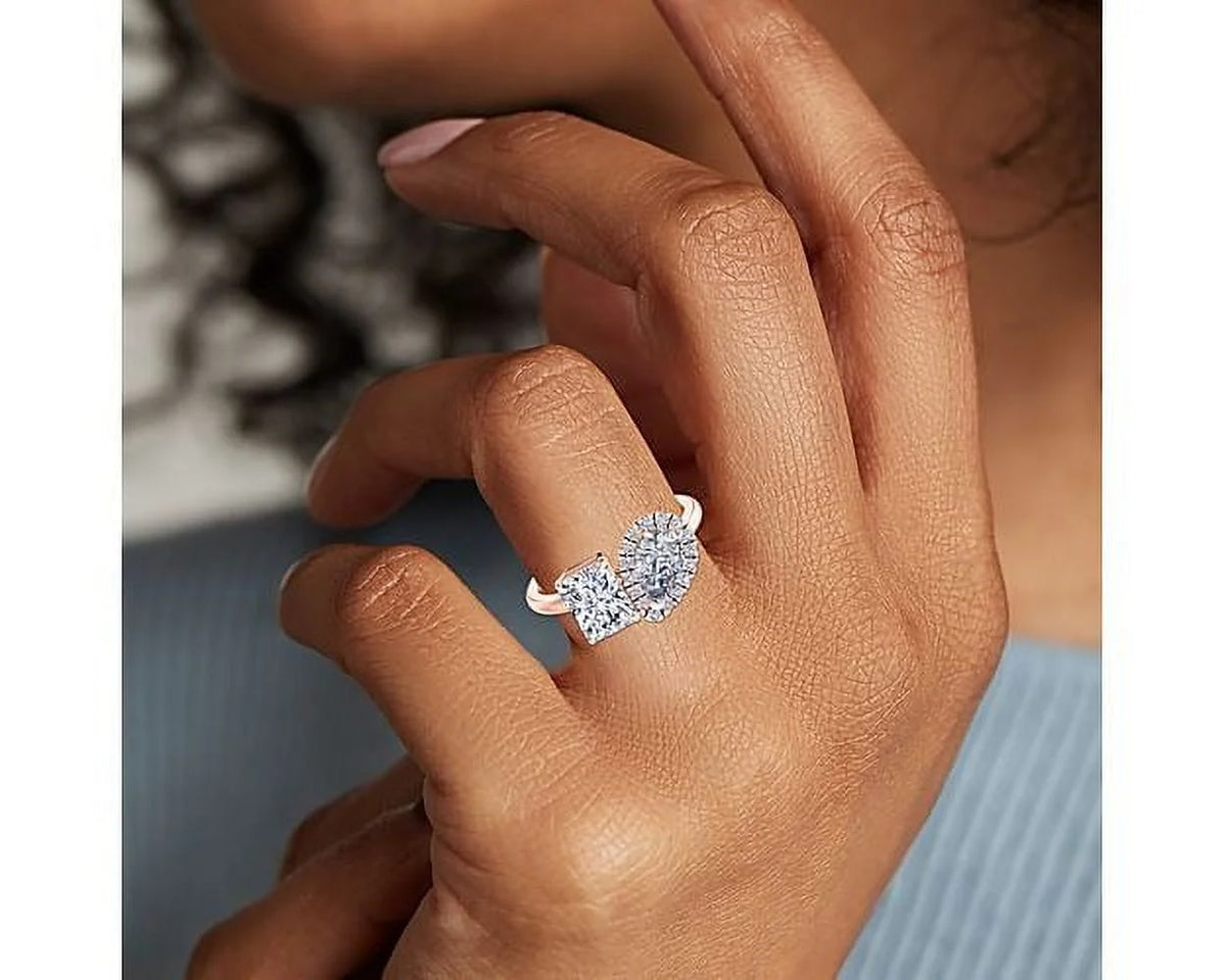 18K Rose Gold Two Stone Diamond Ring T641