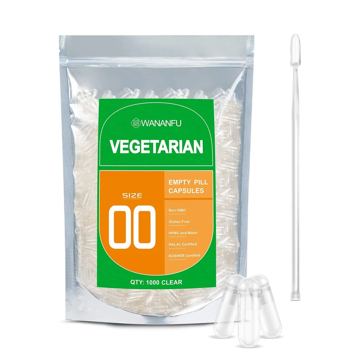 Size 00 Empty Vegetarian Capsules 1000 Count with Micro Lab Spoon M97736