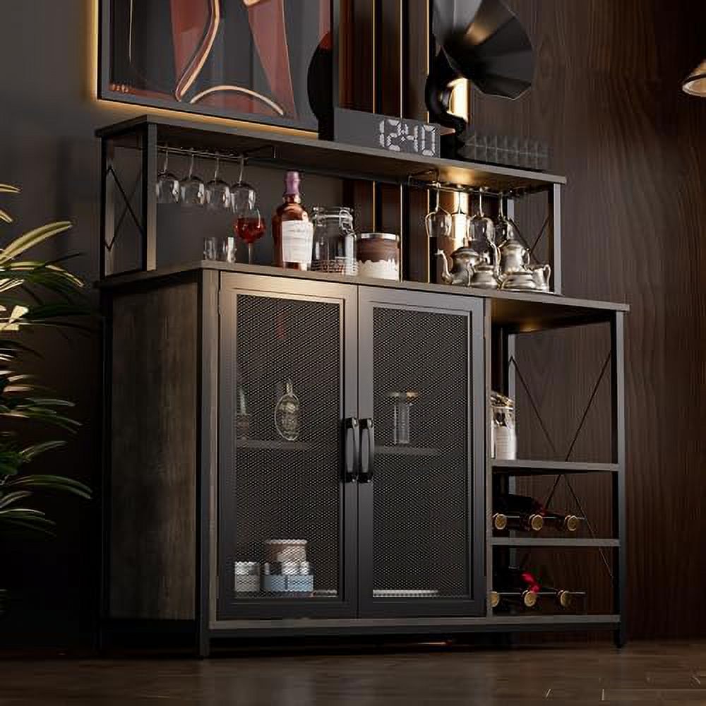 Dark Brown Wine Cabinet with Removable Wine Rack and Glass Holder Q9049