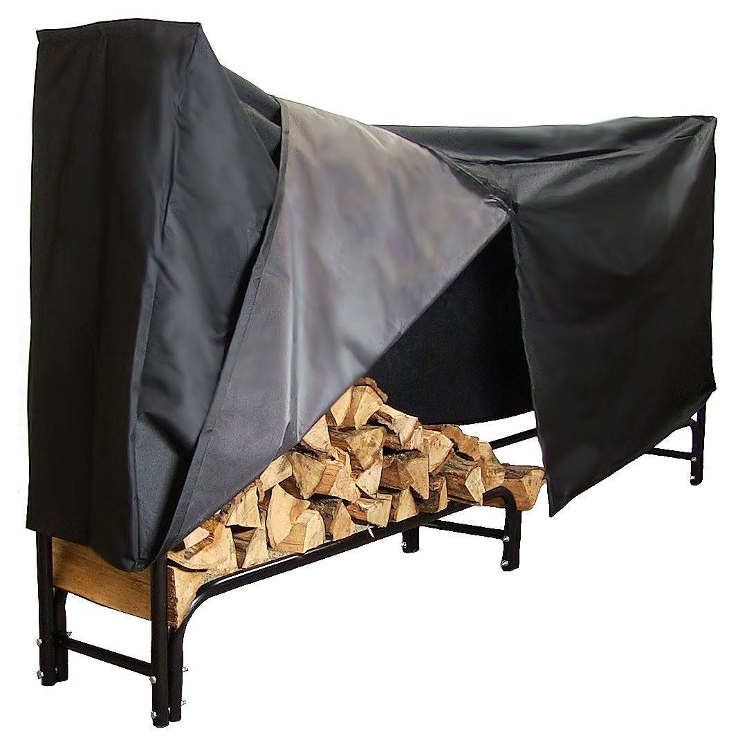 8-Foot Firewood Log Rack and Cover Combo, Black Q295