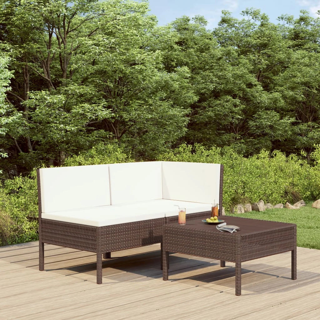 3 Piece Poly Rattan Outdoor Sectional Sofa Set with Cushions Steel Frame H19718