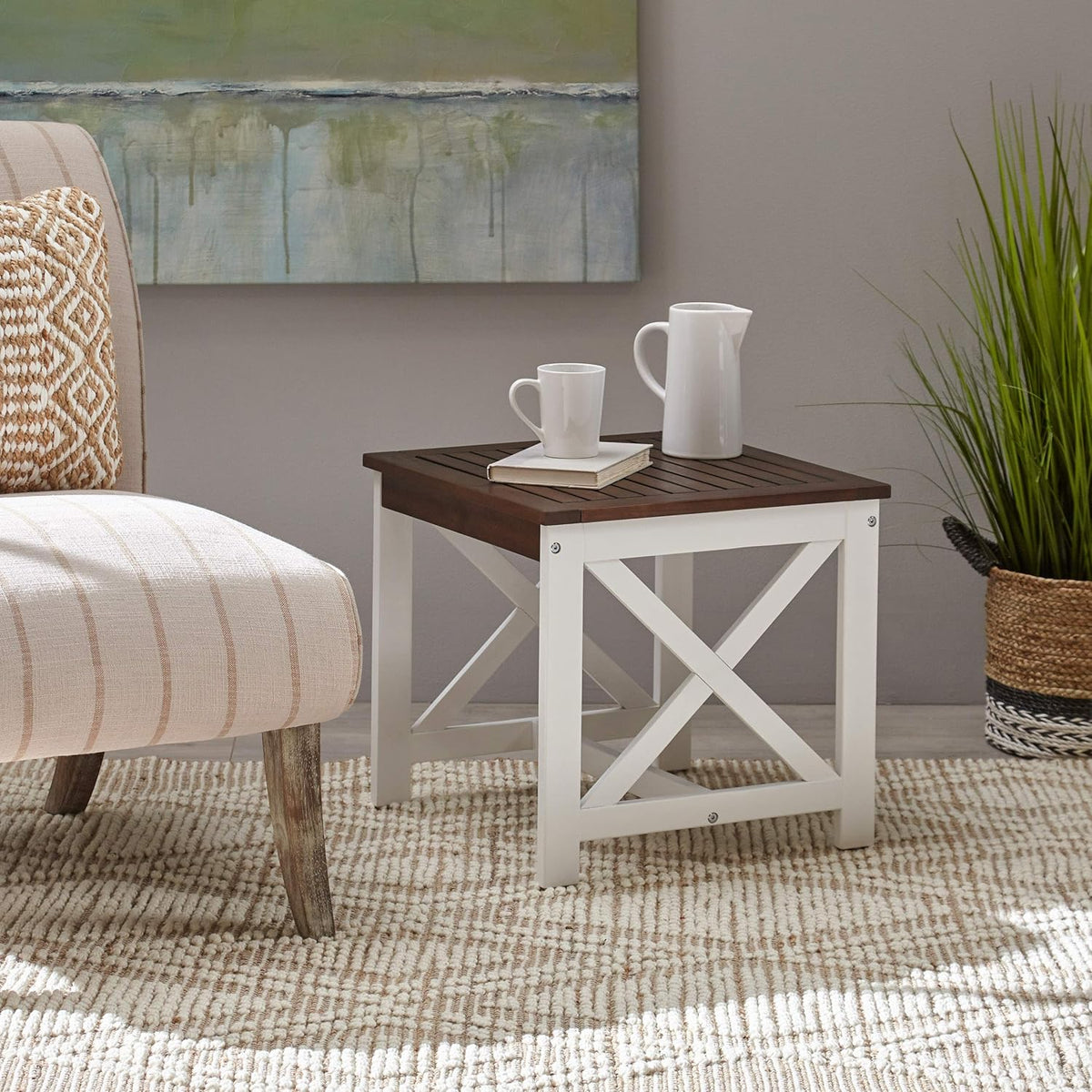 Acacia Wood End Table, Dark Brown Finish L502571