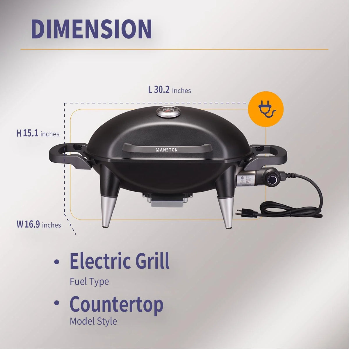1500W Electric Barbecue Grill with Built-In Thermometer Z81009