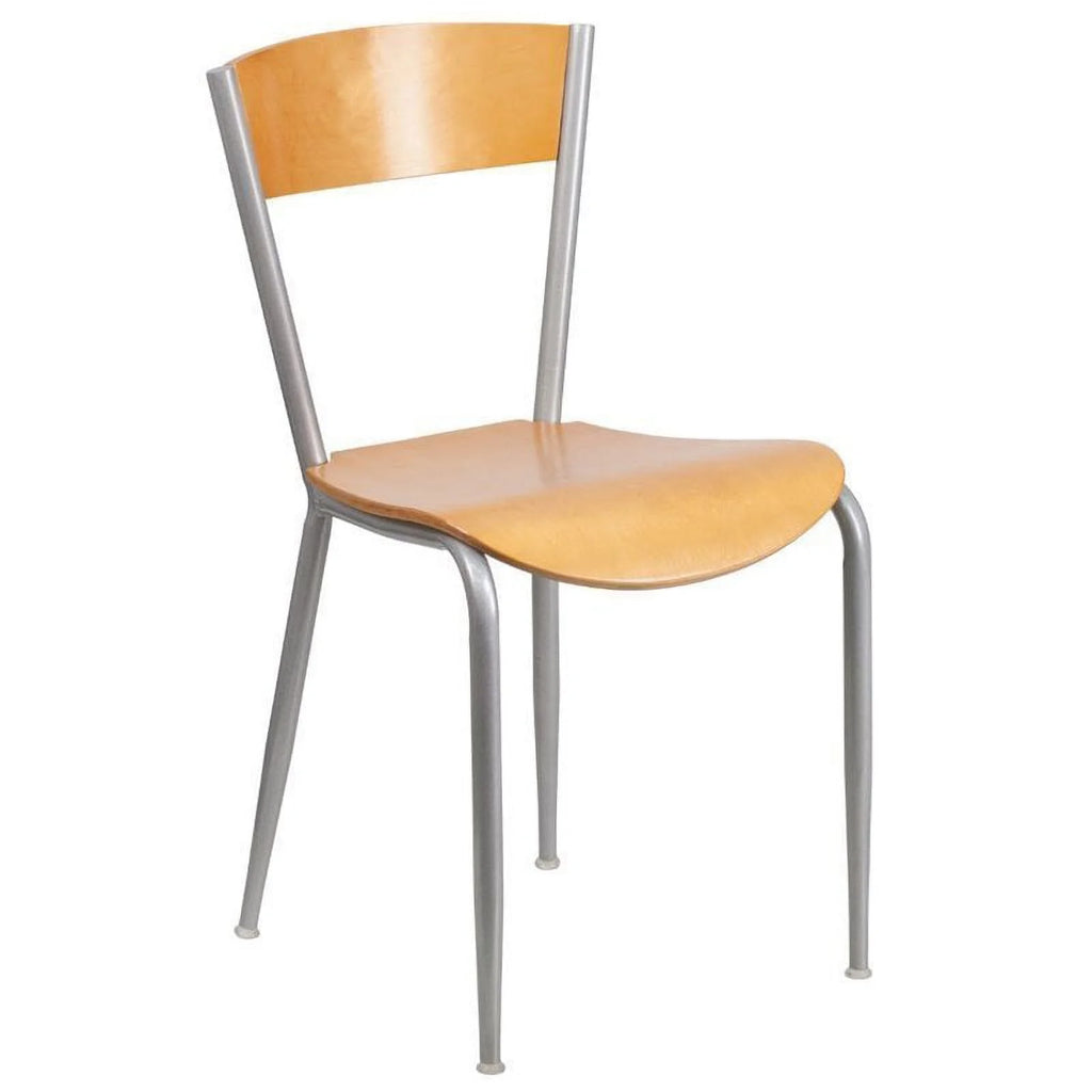 Metal Restaurant Dining Chair in Natural and Silver E64810