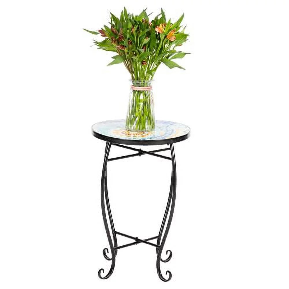 Outdoor Ceramic Tile Iron Frame Side Table X378459