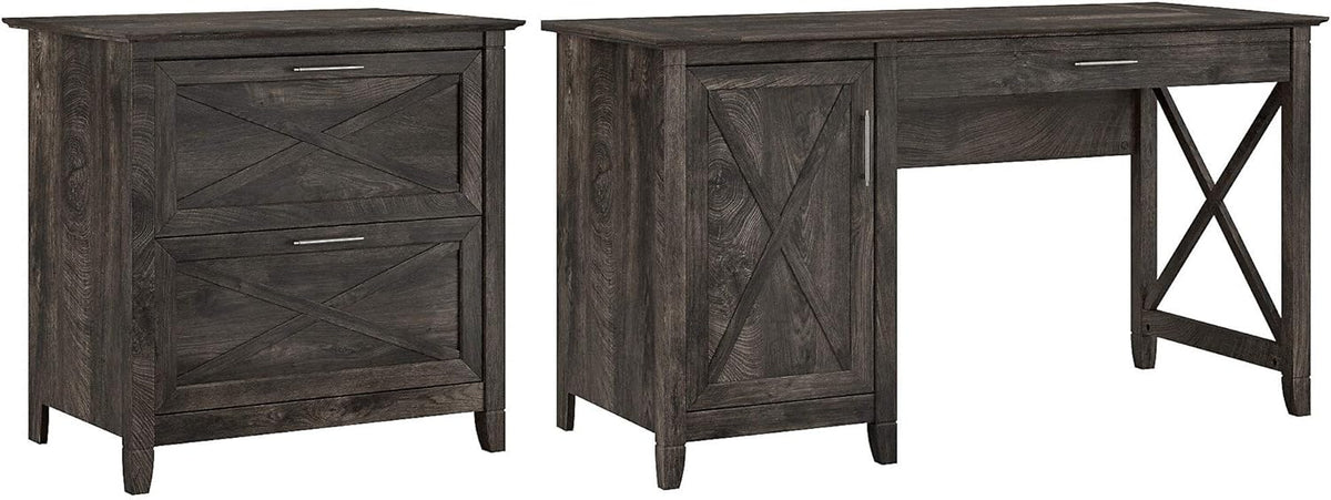 54W Cape Cod Gray Computer Desk with 2 Drawer File Cabinet Y564