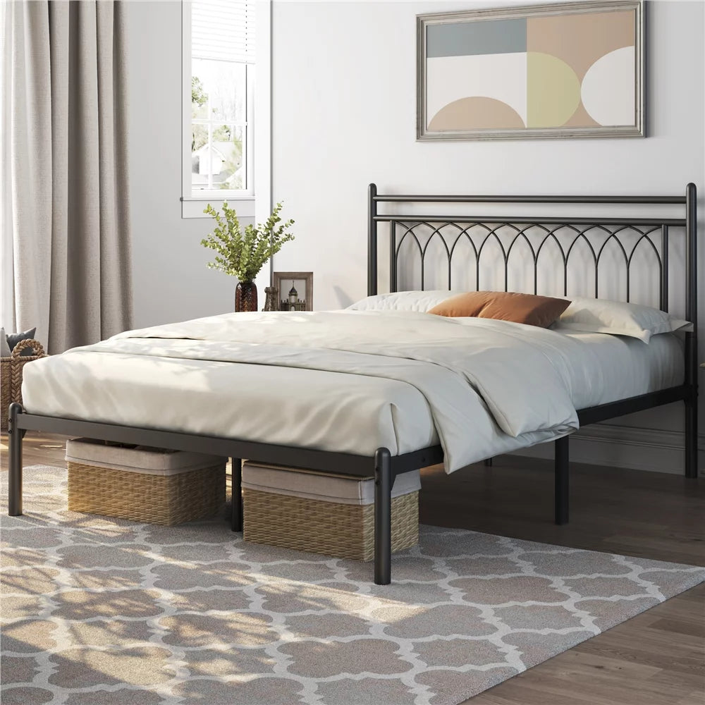 Queen Black Metal Bed Frame with Headboard R522582
