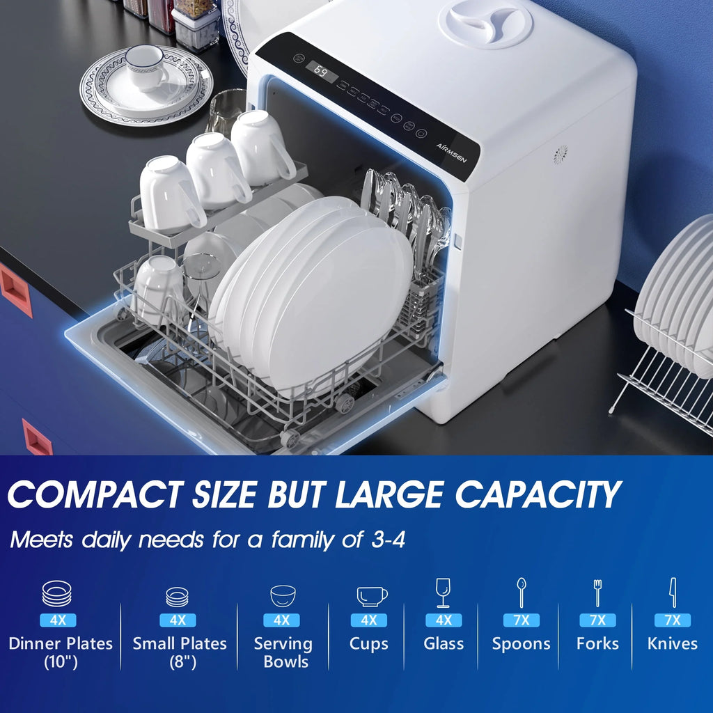 Portable Countertop Dishwasher with 5L Built-in Water Tank, 5 Place Settings, 7 Programs, White O987