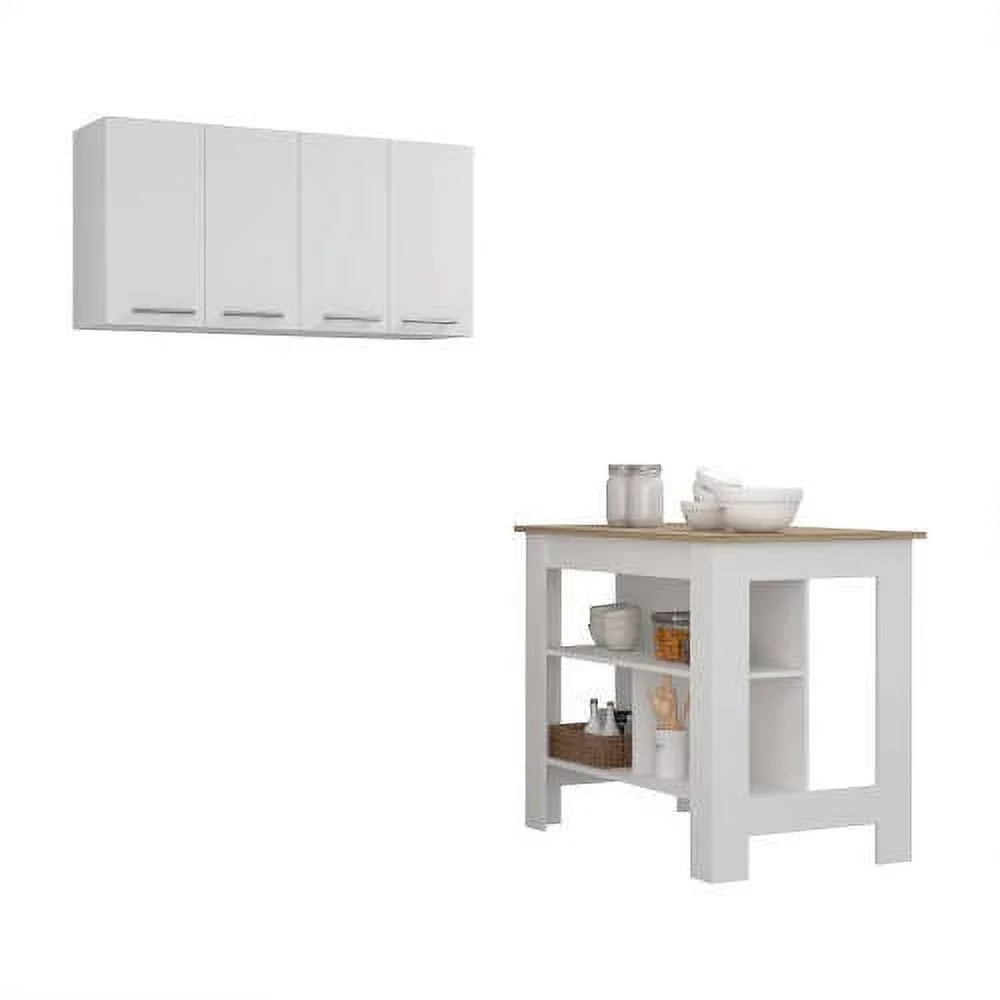 5-Shelf 4-Door 2-Piece Kitchen Set White and Light Oak E764352