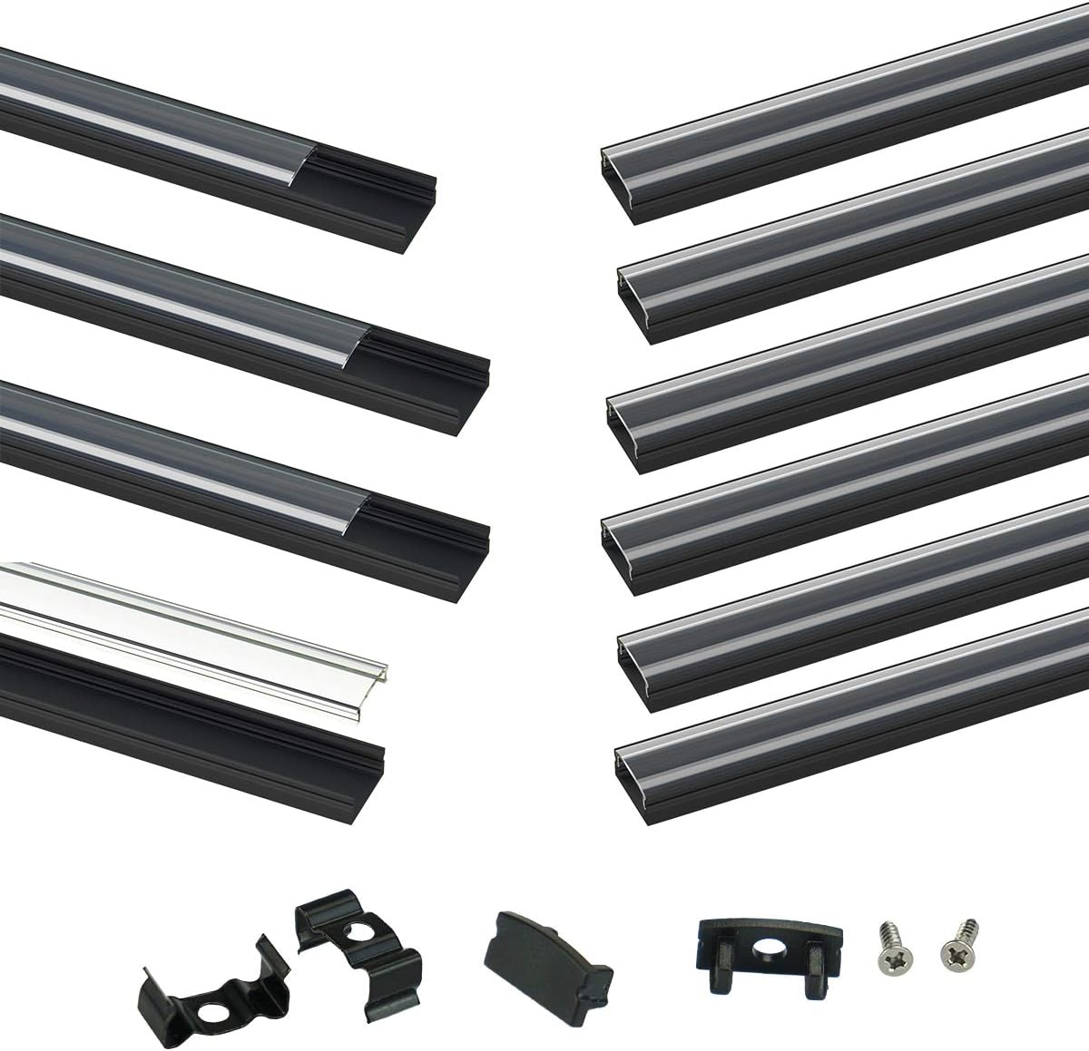 10Pack 3.3FT Black LED Channel System with Clear Cover Lens Aluminum Extrusion Track Housing Profile U Shape P7470