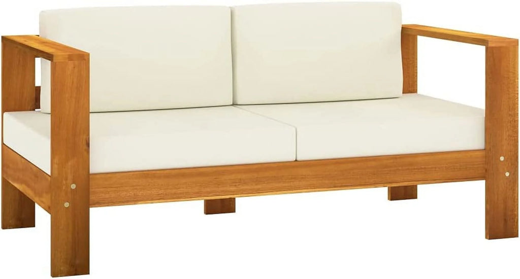 10 Piece Acacia Wood Patio Lounge Set with Cream White Cushions D82548